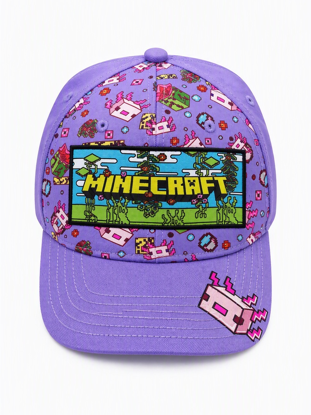 Official Minecraft Purple Axolotl Cave & Cliffs Landscape Graphic Cap Youth OSFM
